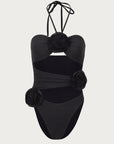 Rose Cut Out One Piece (Faux Suede Black/Black)