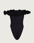 Rosette Off Shoulder One Piece (Faux Suede Black/Black)