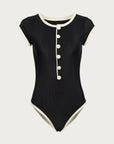 The Grace One Piece (Ribbed Black/Cream)