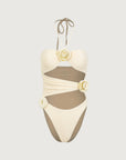 Rosette Cut Out One Piece (Faux Suede Cream/Cream)