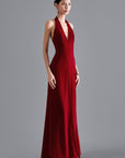 Della Slit Halter Neck Velvet Floor Length Dress - MEAN BLVD