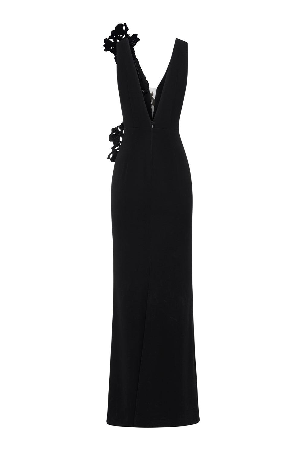 Emory Sheath V-Neck Satin Crepe Floor Length Dress - MEAN BLVD