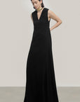 Greta A-line V-Neck Crepe Floor Length Dress - MEAN BLVD