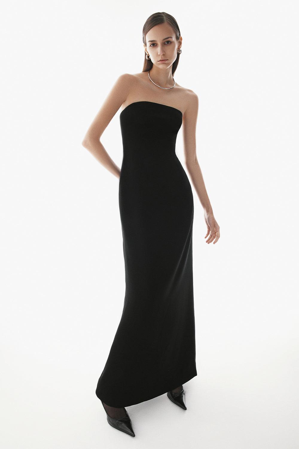 Matania Strapless Back Slit Crepe Floor Length Dress - MEAN BLVD