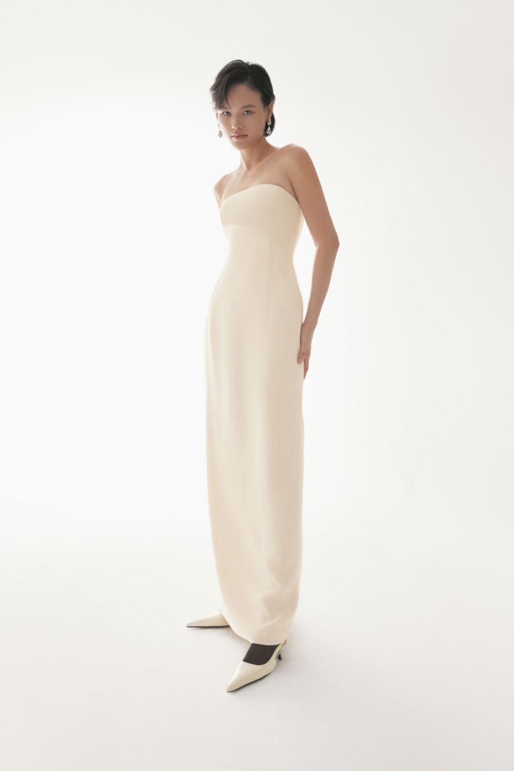 Matania Strapless Back Slit Crepe Floor Length Dress - MEAN BLVD