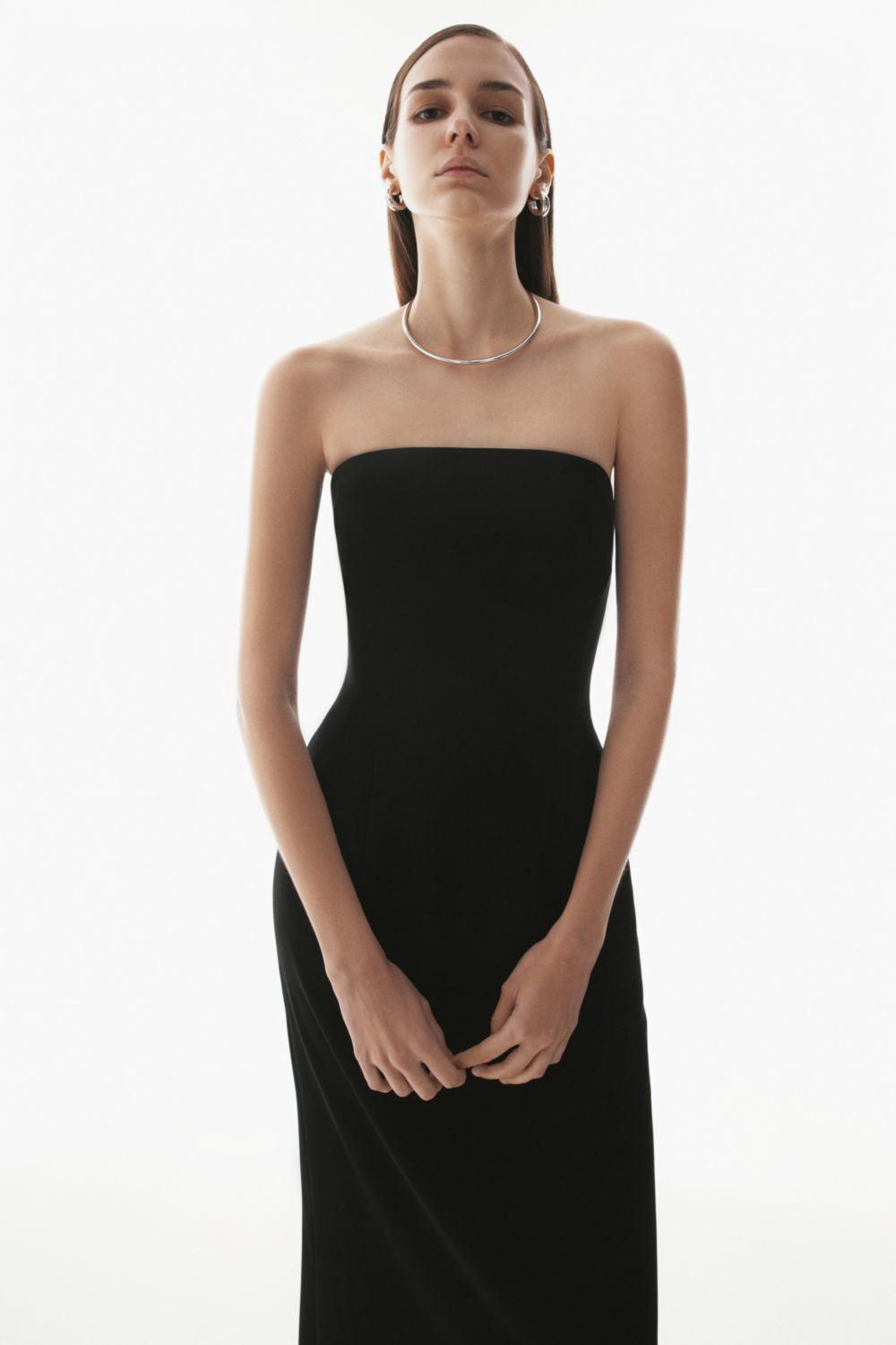 Matania Strapless Back Slit Crepe Floor Length Dress - MEAN BLVD