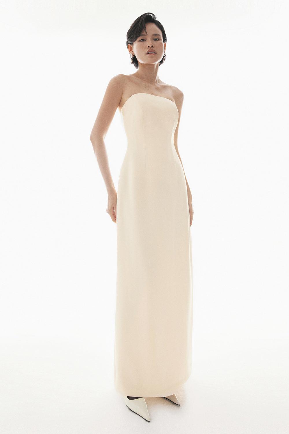 Matania Strapless Back Slit Crepe Floor Length Dress - MEAN BLVD