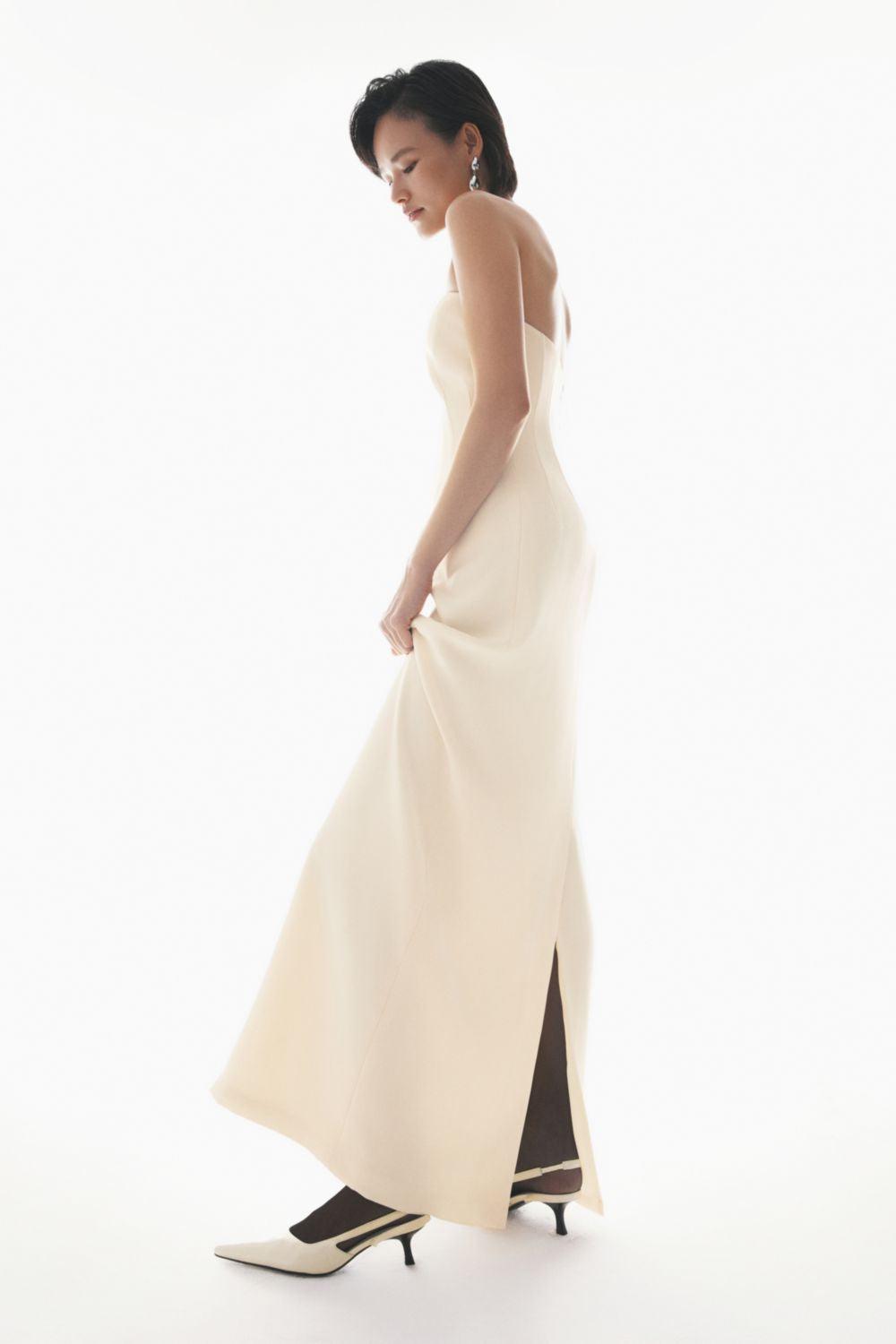 Matania Strapless Back Slit Crepe Floor Length Dress - MEAN BLVD