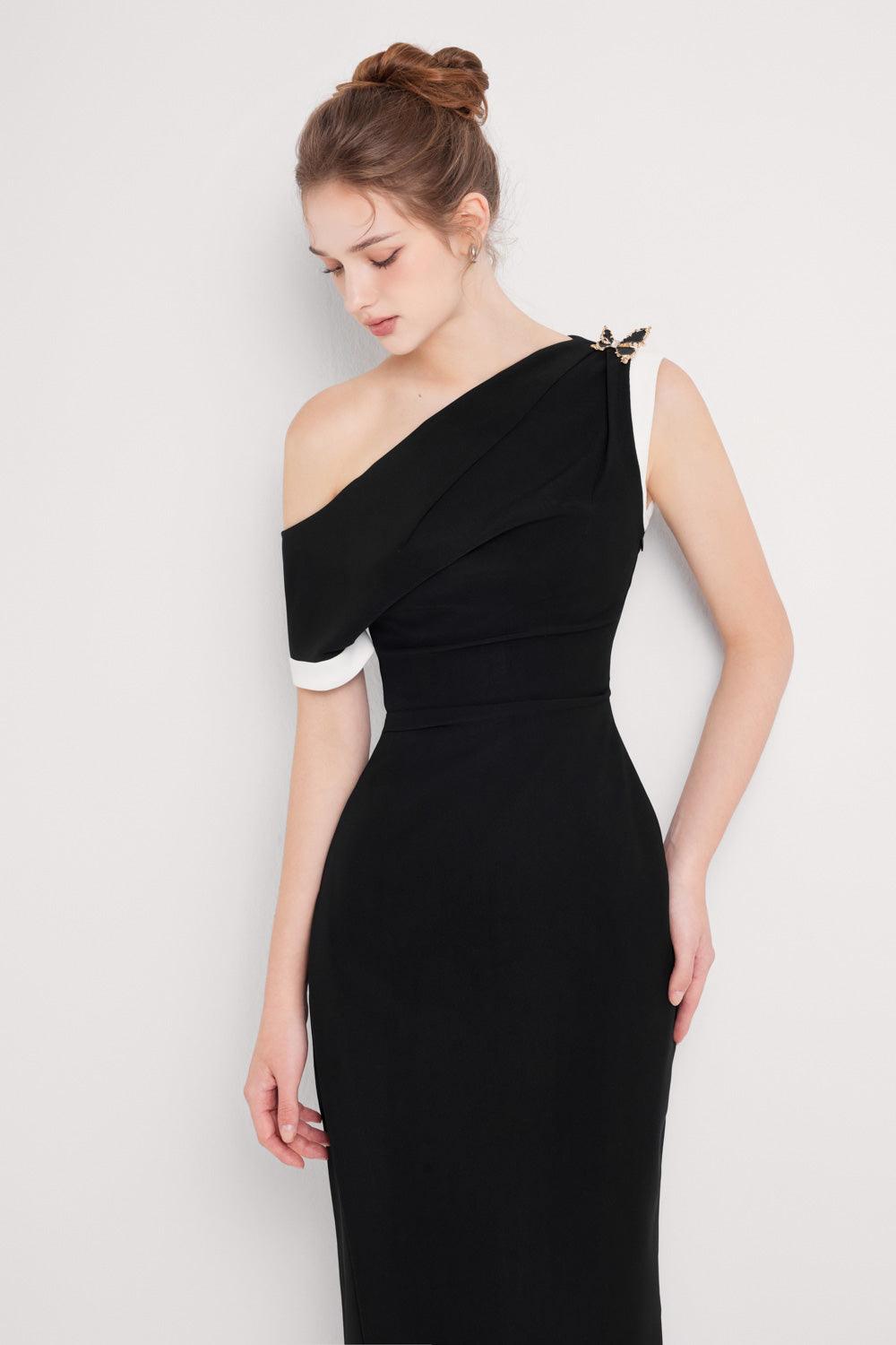 Otis Pegged Diagonal Neck Polycotton Midi Dress - MEAN BLVD