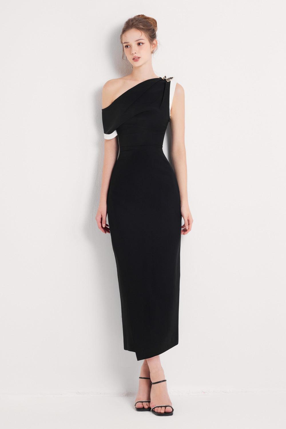 Otis Pegged Diagonal Neck Polycotton Midi Dress - MEAN BLVD