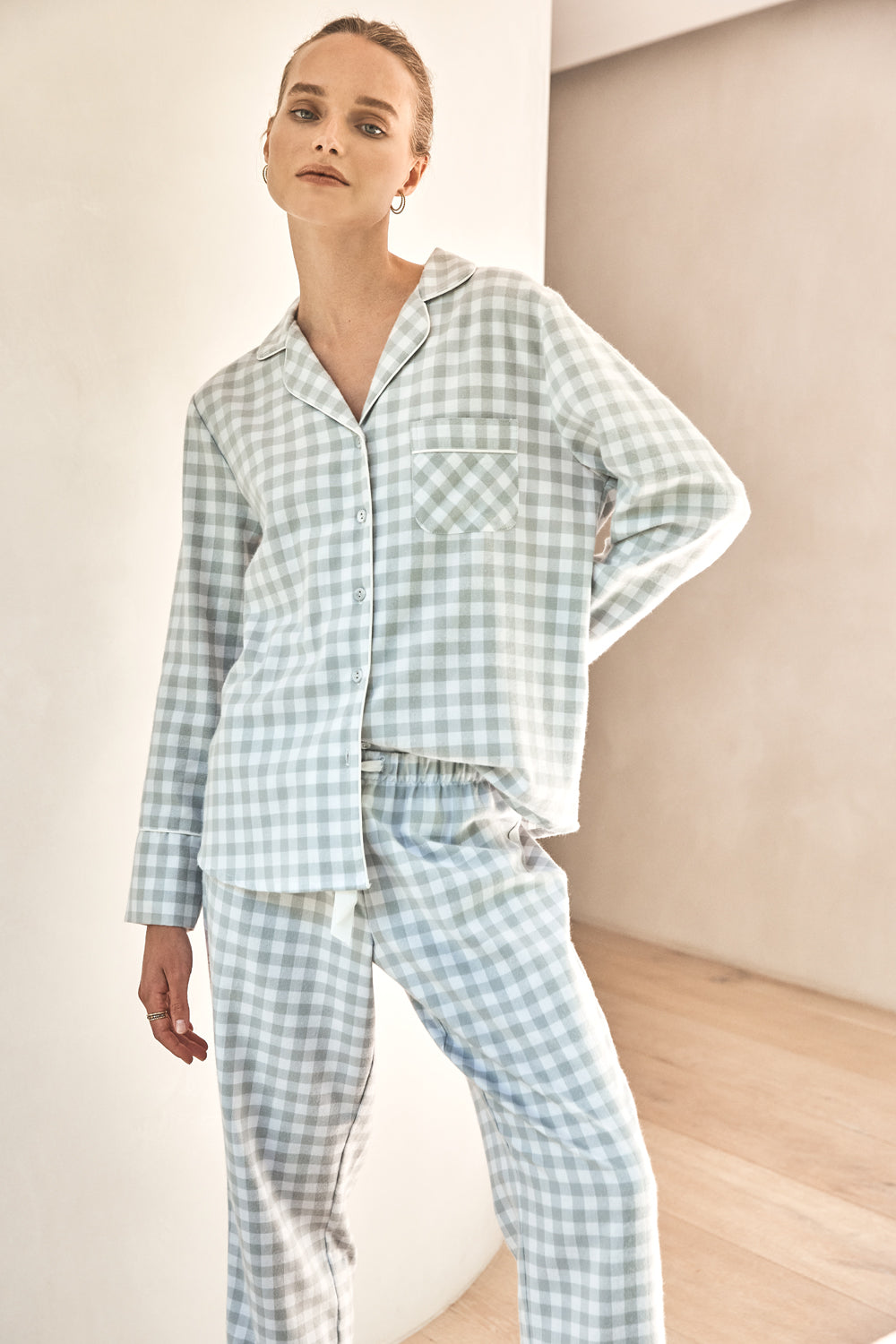 Cassia Light Grey Check Cotton Pj